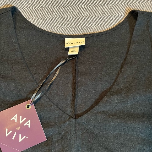 NWT Ava & Viv Women’s V-Neck Linen Blend Tie Front Top - Picture 8 of 13